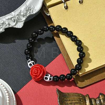 Halloween Theme 7.5mm Round Acrylic Beaded Stretch Bracelets BJEW-JB10881-1