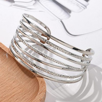 Electrophoresis Iron Cuff Bangles for Women BJEW-M057-05P-1