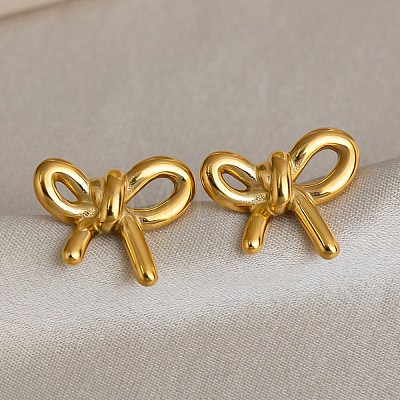 Women's 304 Stainless Steel Stud Earrings EJEW-P345-01G-1