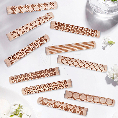 10Pcs 10 Styles Wood Handle Clay Texture Roller TOOL-CN0001-12B-1