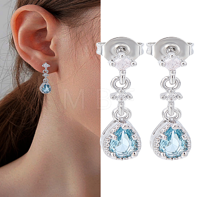 1 Pair Brass Micro Pave Cubic Zirconia Dangle Stud Earrings for Women EJEW-LP0004-90-1