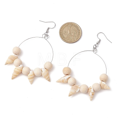 Natural Spiral Shell Dangle Earrings EJEW-JE05803-1