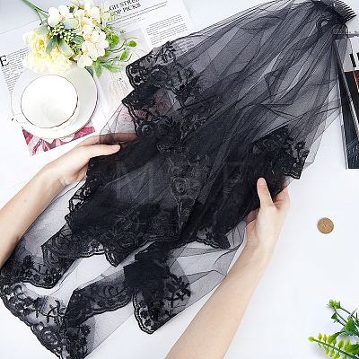 Polyester Long Mesh Tulle Bridal Veils with Combs OHAR-WH0029-09B-1