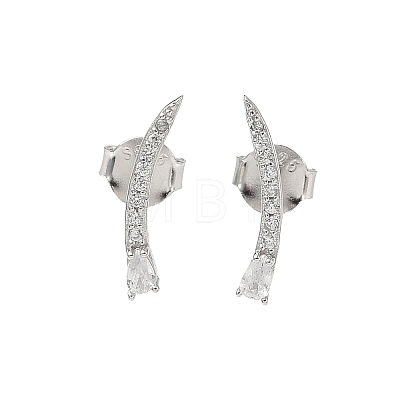 925 Sterling Silver Clear Cubic Zirconia Stud Earrings EJEW-Q032-01E-P-1