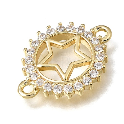 Brass Pave Clear Cubic Zirconia Ring Connector Charms KK-E802-10G-C-1