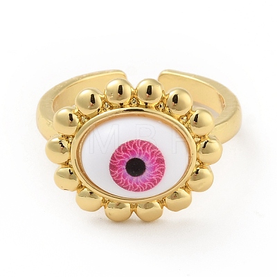 Acrylic Sun with Evil Eye Open Cuff Ring RJEW-B042-07G-01-1