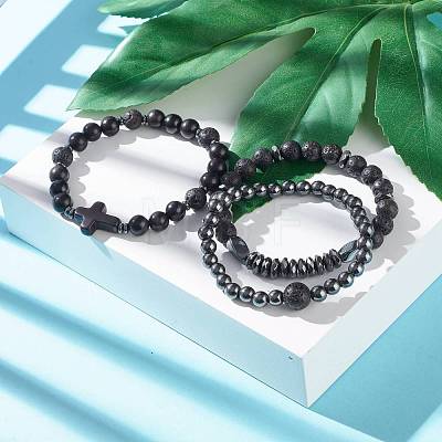 Energy Power Cross Beads Stretch Bracelets Set for Men Women BJEW-JB06891-1