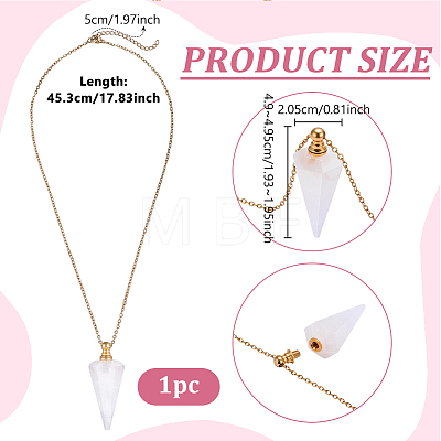 Natural Quartz Crystal Faceted Cone Pendant Perfume Bottle Necklaces with 304 Stainless Steel Cable Chain NJEW-WH0002-266F-1
