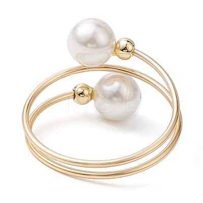 Round Shell Pearl Beaded Cuff Rings for Women RJEW-TA00152-1