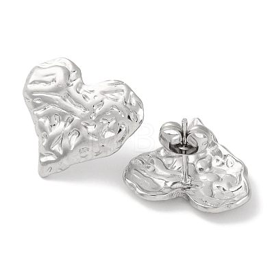 304 Stainless Steel Textured Heart Stud Earrings EJEW-D281-17S-1