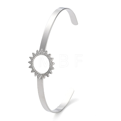 Non-Tarnish 304 Stainless Steel Hollow Sunflower Cuff Bangle for Women BJEW-D061-02P-1