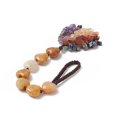 Heart Natural Gemstones & Mixed Stone Chips Tassel Pendant Decorations HJEW-JM00948-1
