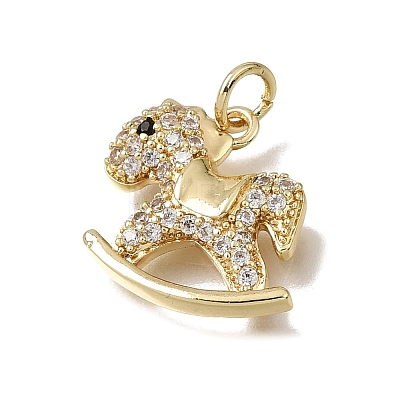 Brass Micro Pave Black Cubic Zirconia Charms CU-L001-18G-14-1