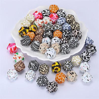 Colorful Pattern Printed Silicone Beads SI-JX0022A-19-1