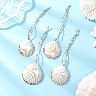 Electroplate Sea Shell Pendant Decorations HJEW-JM04621-1
