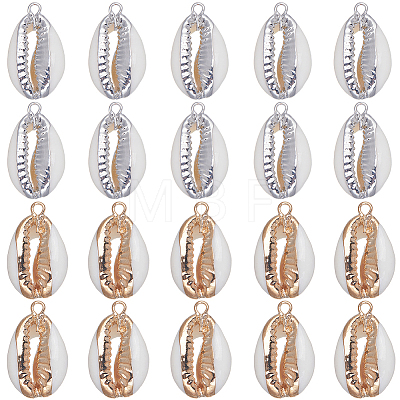 20Pcs 2 Colors Electroplated Natural Cowrie Shell Pendants SHEL-SC0001-29-1