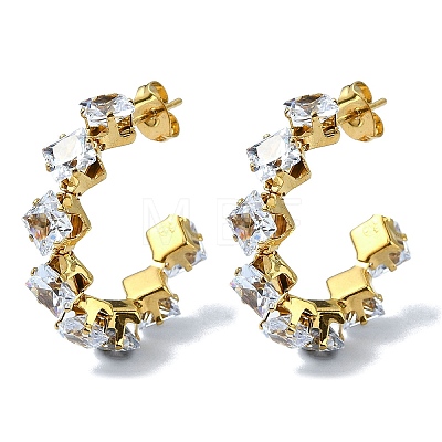 Ion Plating(IP) Golden 304 Stainless Steel Rhombus Stud Earrings with Glass EJEW-C071-07G-1