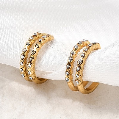 304 Stainless Steel Rhinestone Cuff Earrings EJEW-L313-04G-1
