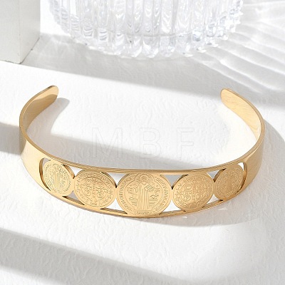Religion 201 Stainless Steel Saint Benedict Hollow Open Cuff Bangles SA-CBA3211-01G-1