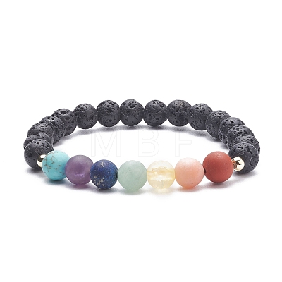 Natural Lava Rock & Mixed Stone Stretch Bracelet BJEW-JB07999-1