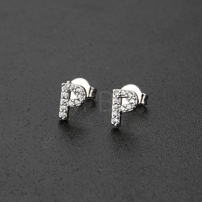 Brass Micro Pave Clear Cubic Zirconia Stud Earrings FS-WGC2F12-16-1