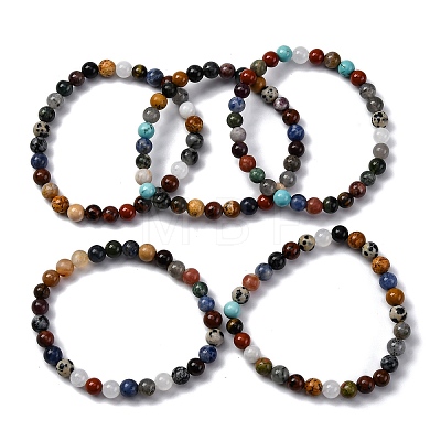 Natural & Synthetic Mixed Gemstone Beaded Stretch Bracelets for Women Men BJEW-F490-01A-1