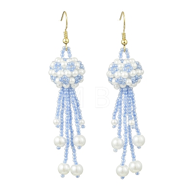 Glass Seed with Glass Pearl Tassel Dangle Earrings EJEW-MZ00727-1