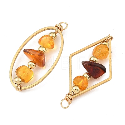 Nuggets Natural Amber 201 Stainless Steel Beaded Pendants PALLOY-JF06066-1