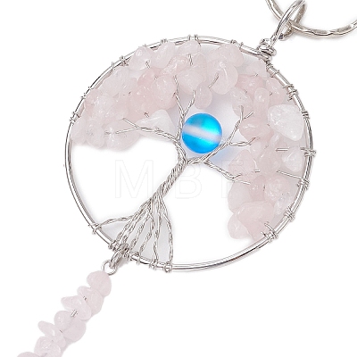 Tree of Life Alloy Natural Rose Quartz & Synthetic Moonstone Keychain KEYC-JKC00987-01-1