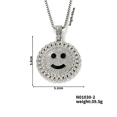 Sparkling Hip Hop Street Dance Alloy Crystal Rhinestone & Enamel Smile Face Pendant Necklaces HF3863-2-1