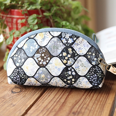 DIY Flower Pattern Moon-shaped Cosmetic Bag Embroidery Kit PW23021092717-1