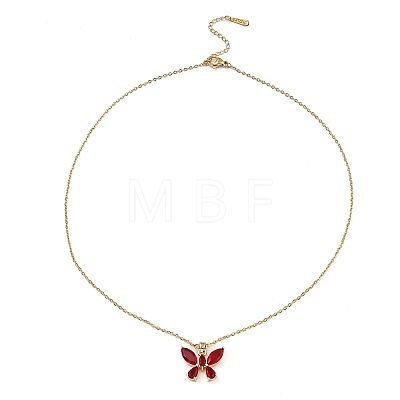 Butterfly Glass Pendant Necklaces NJEW-E105-03KCG-1
