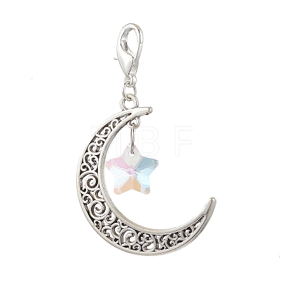 Alloy Moon & Glass Pendant Decorations HJEW-JM02689-06-1