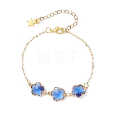 Alloy Glass Flower Beads Link Bracelets BJEW-JB13259-1