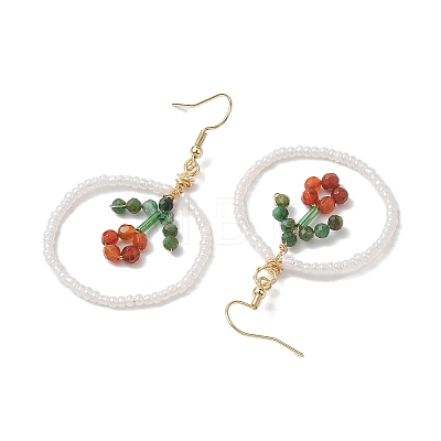 Flower Glass Seed Beads Dangle Earrings EJEW-MZ00148-02-1