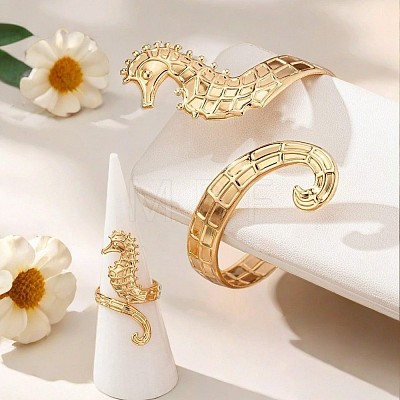 Sea Horse Alloy Cuff Bangles & Cuff Rings Sets WG48924-01-1