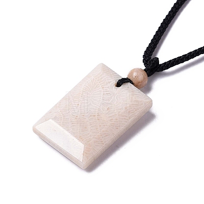 Dyed Natural Fossil Coral Rectangle Pendant Necklace for Women NJEW-C002-02A-1