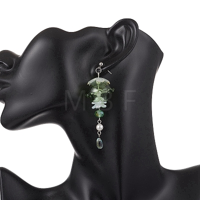 3 Pairs Jellyfish 304 Stainless Steel Shell Pearl Dangle Stud Earrings EJEW-TA00773-1