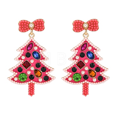 Christmas Trees with Bowknot Alloy Dangle Stud Earrings for Women EJEW-Z078-01B-1