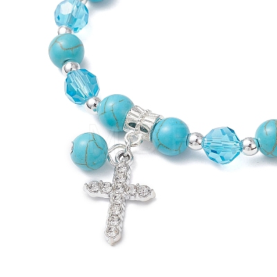 2Pcs Cross Alloy Rhinestone Charm Bracelets BJEW-JB12882-1