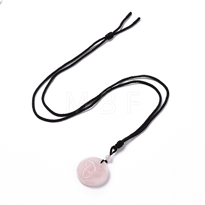 Adjustable Natural Rose Quartz Sailor's Knot Pendant Necklace with Nylon Cord for Women NJEW-L171-02E-1