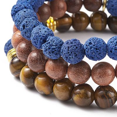 3Pcs 3 Style Natural & Synthetic Mixed Stone Stretch Bracelets Set with Wood Beaded for Women BJEW-JB08356-1
