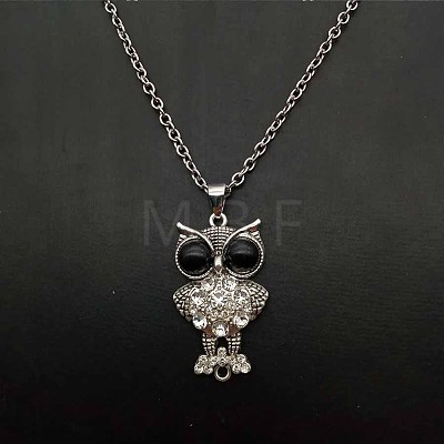 Alloy Jet Rhinestone Cute Creative Owl Pendant Necklaces for Women OA8083-1