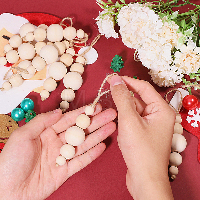 Wood Round Beads Pendant Decoration HJEW-CA00009-1