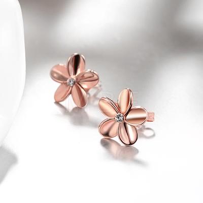 Elegant Tin Alloy Rhinestone Flower Stud Earrings for Women EJEW-BB02405-A-1