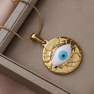 304 Stainless Steel Enamel White Evil Eye Pendant Necklaces VB8803-1