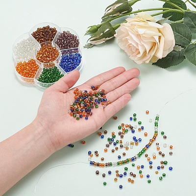 7 Colors Glass Round Seed Beads SEED-YW0001-24C-02-1