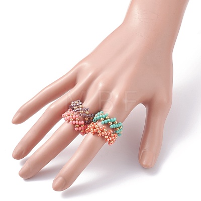 4Pcs 4 Colors Glass Seed Beads Braided Finger Rings Set for Women RJEW-JR00419-1