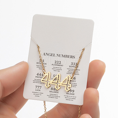 201 Stainless Steel Hollow Angel Number Pendant Necklaces for Women FS-WG21275-25-1