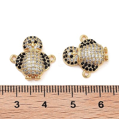 Rack Plating Brass Micro Pave Clear & Black Cubic Zirconia Penguin Connector Charms KK-Z064-41G-1